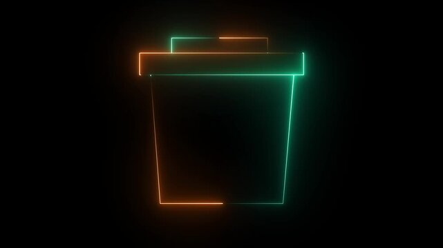 Neon Dustbin icon on black background. 4k animation video.