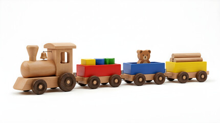 Naklejka premium Wooden toy train isolated on white background