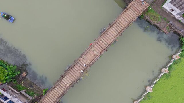 Aerial View of the three bridges in Shuanglin Town, Huzhou, Zhejiang Province, China.