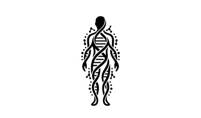 Obraz premium Creative Human Silhouette DNA Helix Logo Vector for Genetics and Healthcare