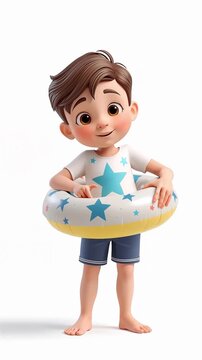 Funny cartoon boy with an inflatable ring, animation