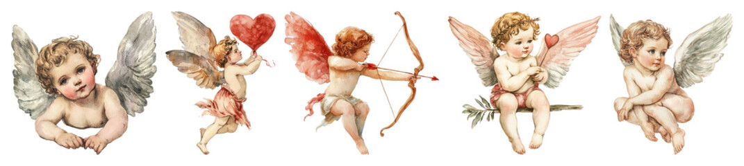 Naklejka premium PNG Vintage cherubs with wings on transparent background