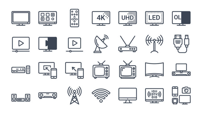 Television and OLED Screen Line Icons Vector Collection