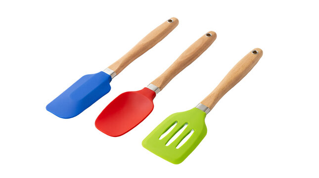 Set of Colorful Silicone Kitchen Utensils with Wooden Handles