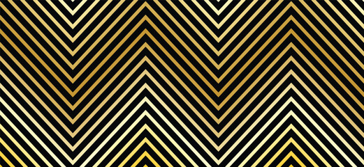 Bold zigzag pattern of gold lines on black background, modern geometric abstract design for striking visual impact and creative use. © Design6300