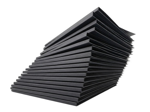 Stack of black documents and folders isolated on background.