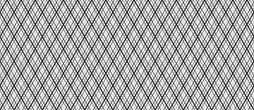 Seamless Black and White Geometric Diamond Grid Pattern Vector Background for Textile Design, Packaging, and Digital Art