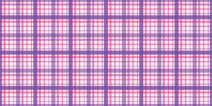 Seamless Purple and Pink Plaid Tartan Pattern Vector Background for Textile Design, Apparel, and Packaging