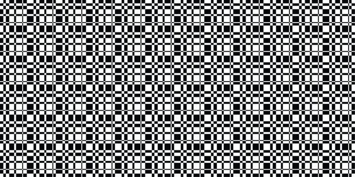 Seamless Black and White Geometric Pixel Pattern Vector Background for Textile Design, Packaging, and Digital Wallpaper