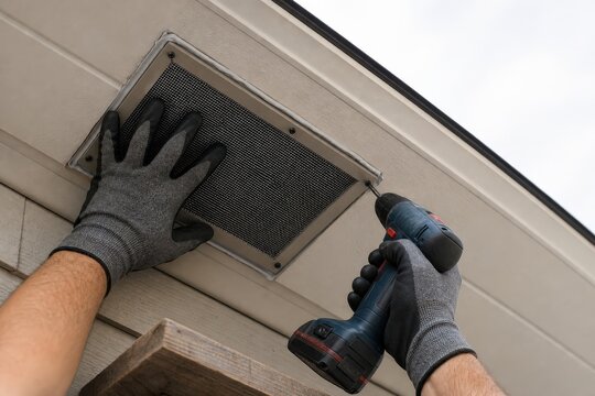 Wildfire Home Hardening Gloved Hands Install Ember Resistant Soffit