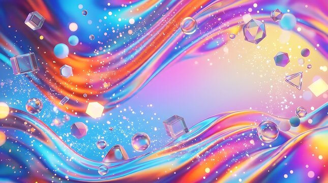 Abstract geometric shapes and colorful fluid waves for international youth day celebration