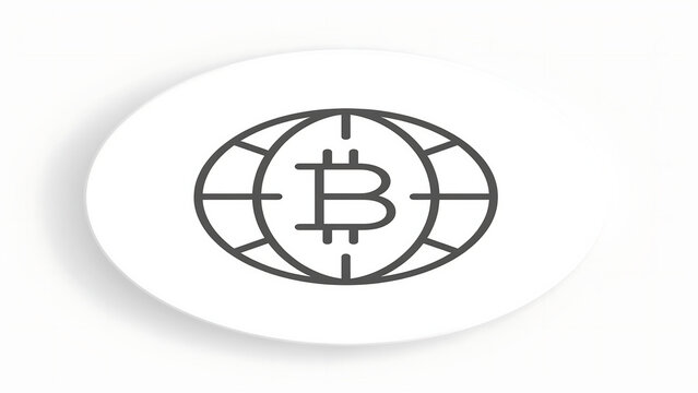 Bitcoin cryptocurrency icon inside a globe symbol outline with cryptocurrency