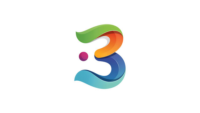 Abstract colorful number three typography design element with three dimensional