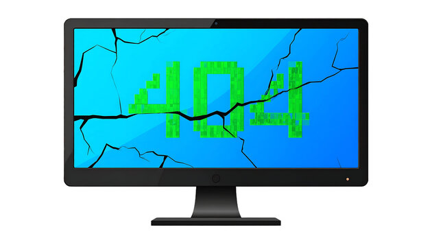 Flat Vector Illustration of Broken Computer Monitor Displaying 404 Error Isolated On Transparent Background