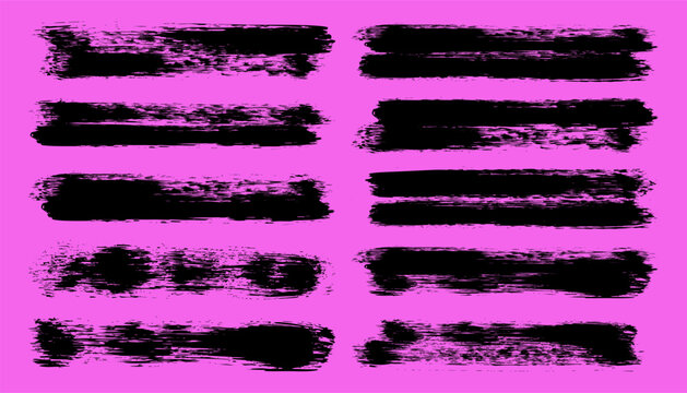 Grunge neon brush strokes, lines, ink smudges, hand-drawn scribble shapes. Handmade sketchy marks, stains, charcoal streaks. Paint textures, dry brush effect. Marker underline. Vector illustration