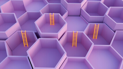 Orange ladders inside purple hexagonal honeycomb structure with honeycomb © LAILY