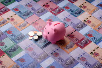 A piggy bank as a concept for storing, accumulating, and saving financial resources. A piggy bank © chernikovatv