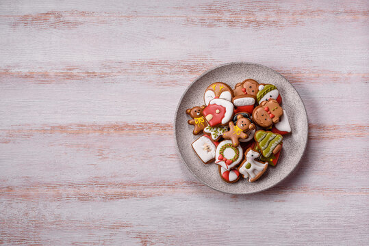 Gingerbread as a Christmas staple, sweet biscuits for the holiday. Gingerbread as a background