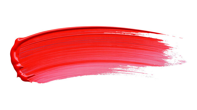 Red paint brush stroke isolated on white. Vibrant acrylic smear for creative design projects.