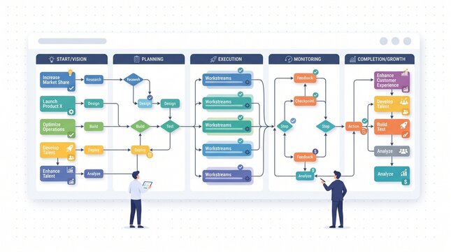 Business project management workflow and process flowchart