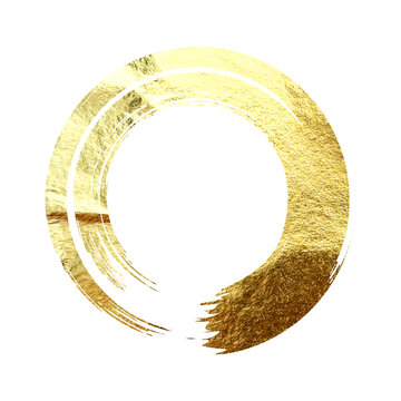Golden grunge circle, brush stroke, line, ink smudge, hand-drawn scribble shape. Handmade sketchy mark, acrylic stains, charcoal streaks. Paint textures, dry brush effect. Vector illustration
