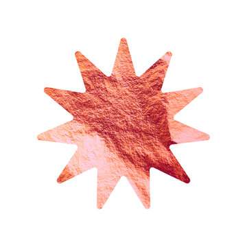 Rose gold star, sunburst symbol. Shiny gold foil. Vintage sunbeam symbol. Shopping labels, sale sticker, quality mark. Modern art. Wedding, greeting card decoration elements. Vector illustration