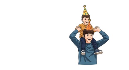 Naklejka premium Happy birthday brother celebration with siblings wearing party hats