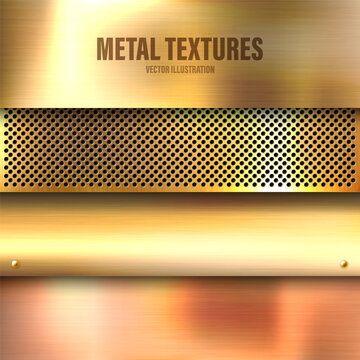 Realistic metal banners. Brushed steel or aluminium plate. Polished metal surface. Old grunge texture with scratches. Vector illustration
