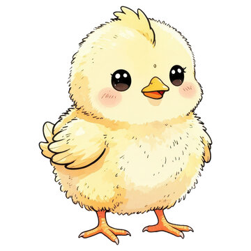 Cute Chick Illustration: A charmingly illustrated yellow chick with big, dark eyes and rosy cheeks, ready to brighten your day with its adorable appeal.