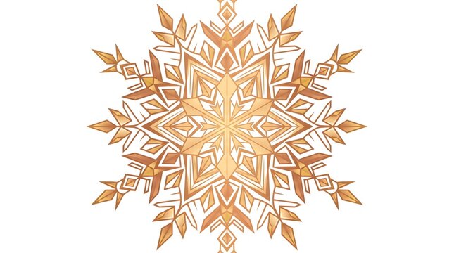 Gold Snowflake Crystal Illustration, Symbol of Luxury Winter Frost Decor and Christmas Geometric Ice Concept