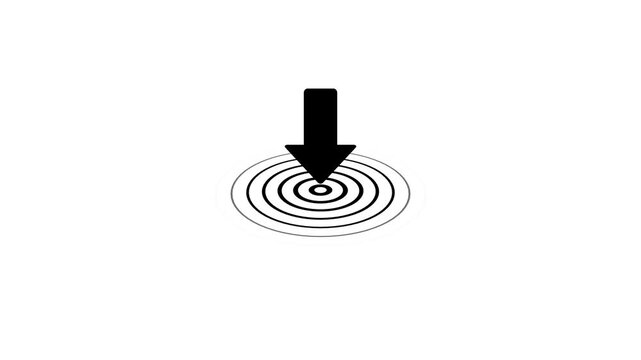 Abstract black arrow pointing to concentric circles icon animation for business strategy and precision marketing isolated on white background.
