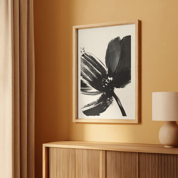 Minimalist art in cozy room with warm tones