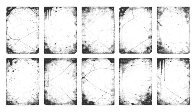 Grunge frame with overlay texture. Old dirty concrete background with cracks and scratches. Distressed grainy surface. Vintage urban backdrop. Scraped and stained design element. Vector illustration