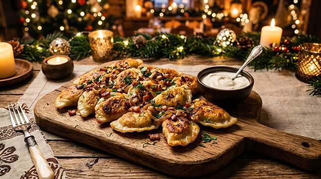 Fried Pierogi with Bacon and Onions for Christmas Dinner