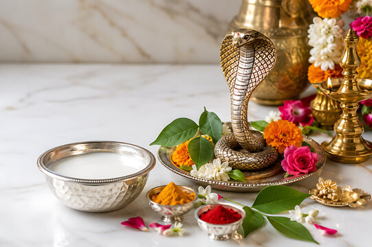 Nag Panchami Festival Illustration with Naag Devta Worship, Maha Shivratri Symbolism, and Temple Bells