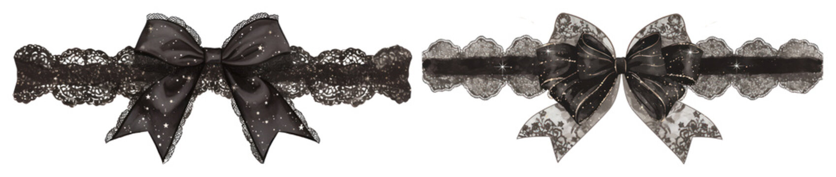 PNG Elegant lace bows with rhinestones on transparent background
