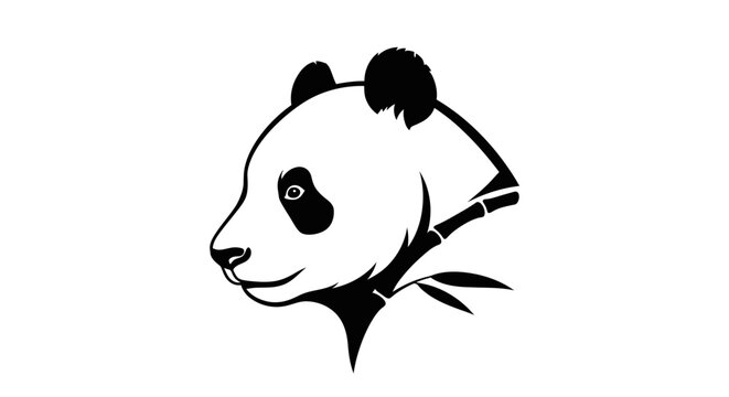 Minimalist panda head with bamboo leaf silhouette.