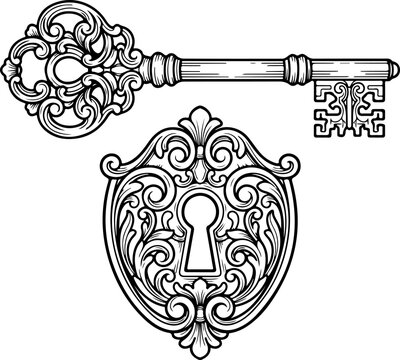 skeleton key with ornate decorative keyhole vector illustration