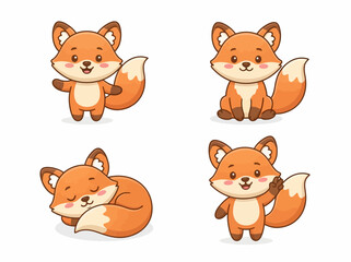 Fototapeta premium Cute little foxes in different poses set.