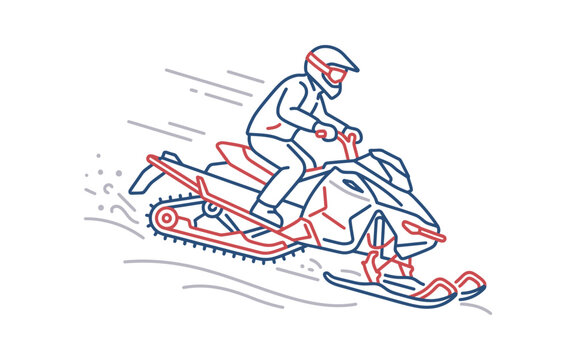Snowmobile Rider Outline Vector Illustration