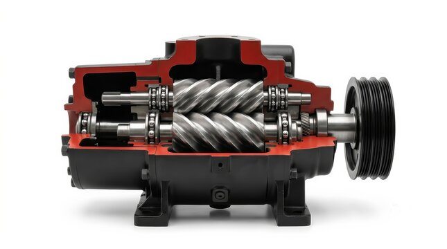 Industrial screw type high pressure compressor and pump for water, fuel, oil, or chemical products.