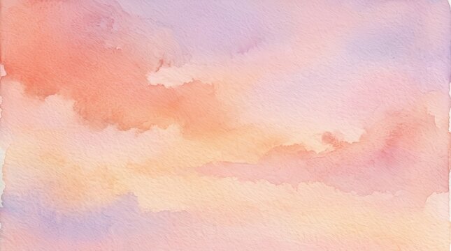 Abstract watercolor painting of a colorful cloudy sunset sky on textured paper.