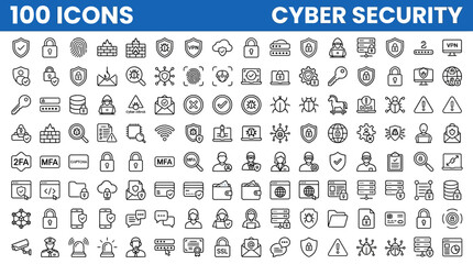 Cyber security line icon set for data protection and network safety © OSTI