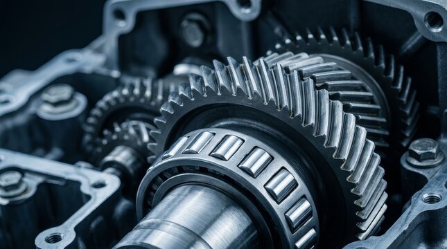Close-up view of a car automatic transmission shaft and intricate gear mechanisms.