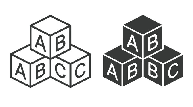 Educational alphabet letter blocks featuring simple line and solid icons for kids learning basic literacy skills