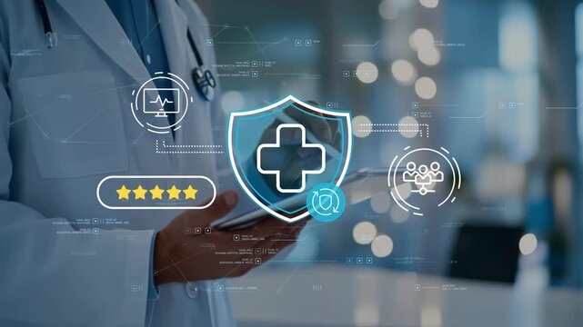 Doctor exploring healthcare investment opportunities through medical innovation strategy, digital health technologies and future healthcare development