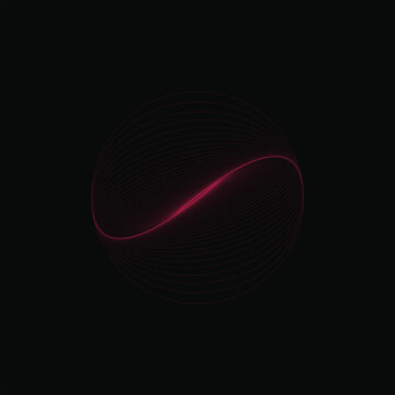 Abstract glowing red wave line forming a sphere shape on black background