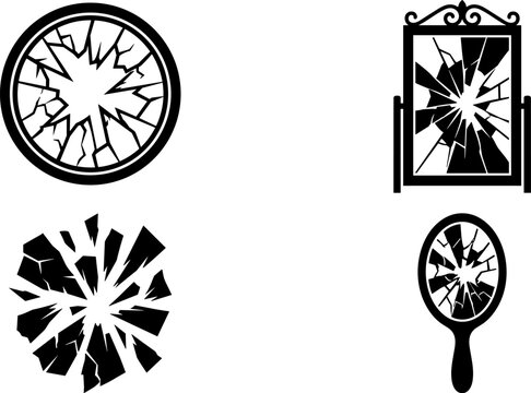 Broken glass icons and shattered mirror silhouettes