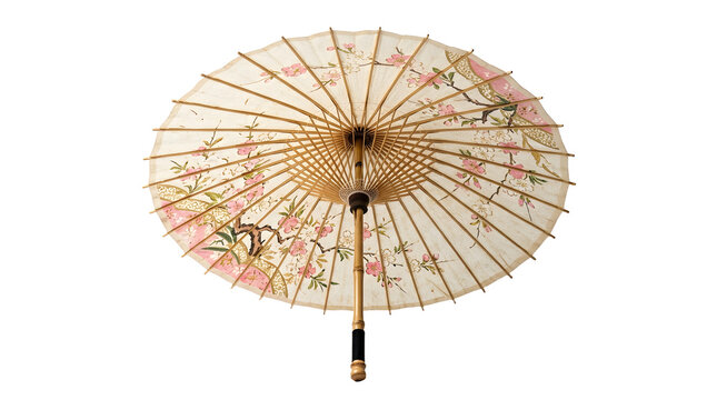 Decorative paper umbrella isolated on white background, perfect for cultural festival and summer design projects, and creative projects, high quality visuals, modern branding needs