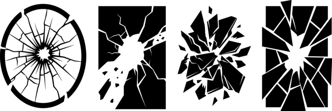 Collection of shattered glass and cracked surface vector icons